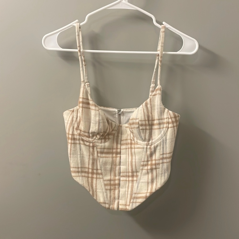 New with tags- Size Small-Whitefox Boutique-Choose Me Plaid Bustier-Cream